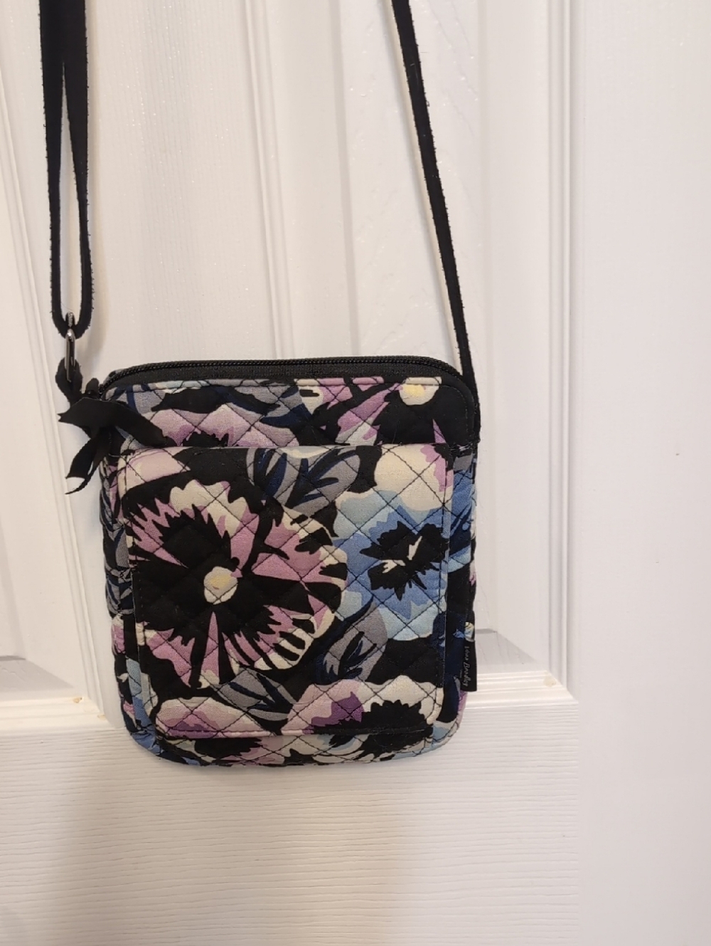 Quilted Floral Crossbody Bag in Black, Pink & Blue